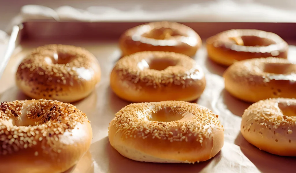 Bagel slices ready for baking	