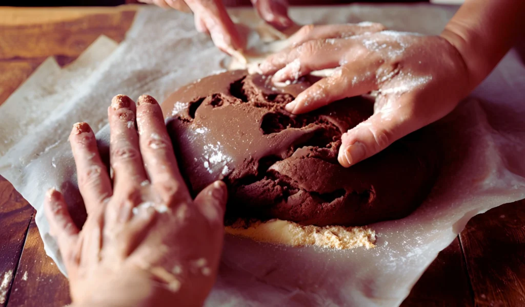 Mixing chocolate bread dough	