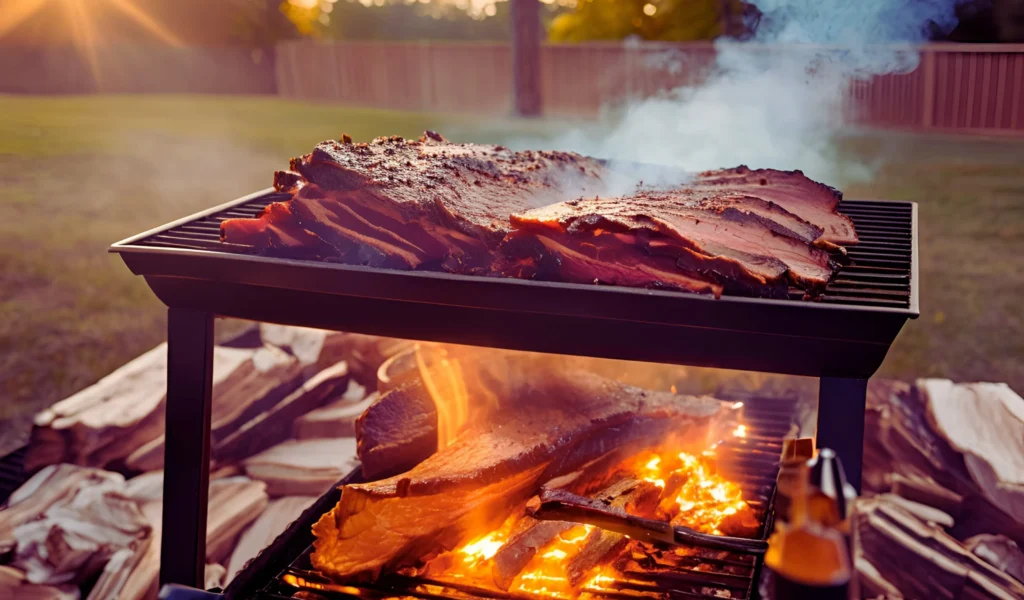 Smoking brisket over wood	