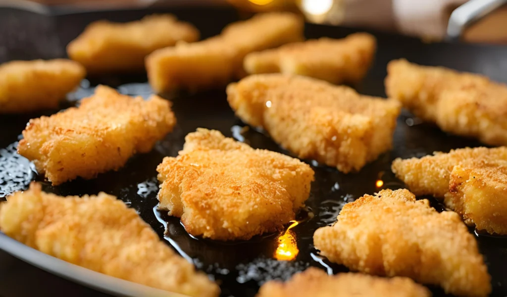 Fried catfish nuggets sizzling	