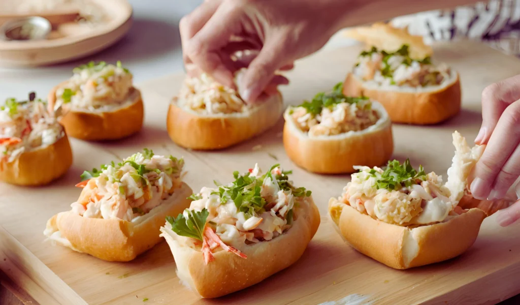 Assembling crab rolls	