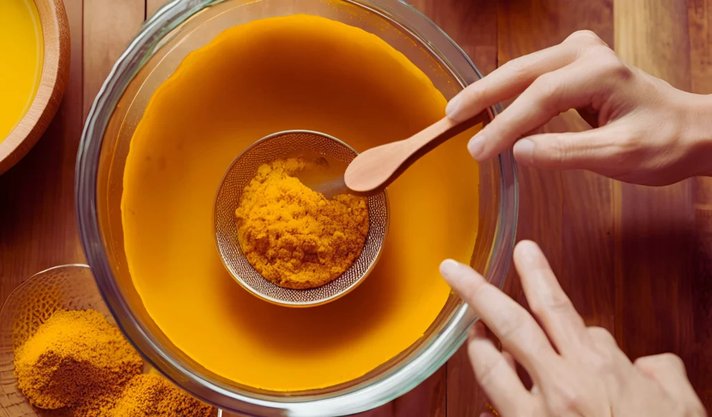 Straining turmeric mixture	