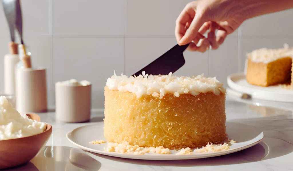 Adding coconut topping	