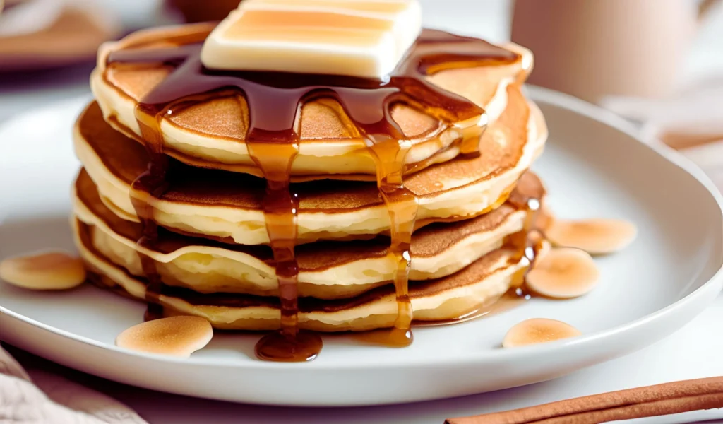 Pancakes drizzled with syrup	