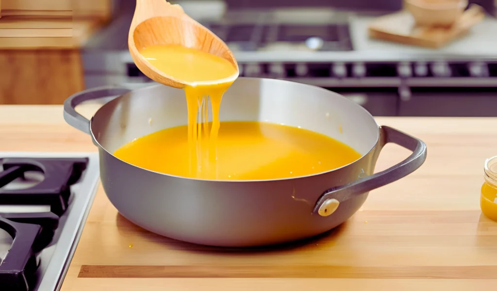 Coconut milk sauce simmering in a pan	