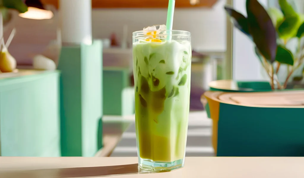 Iced matcha latte with layers	