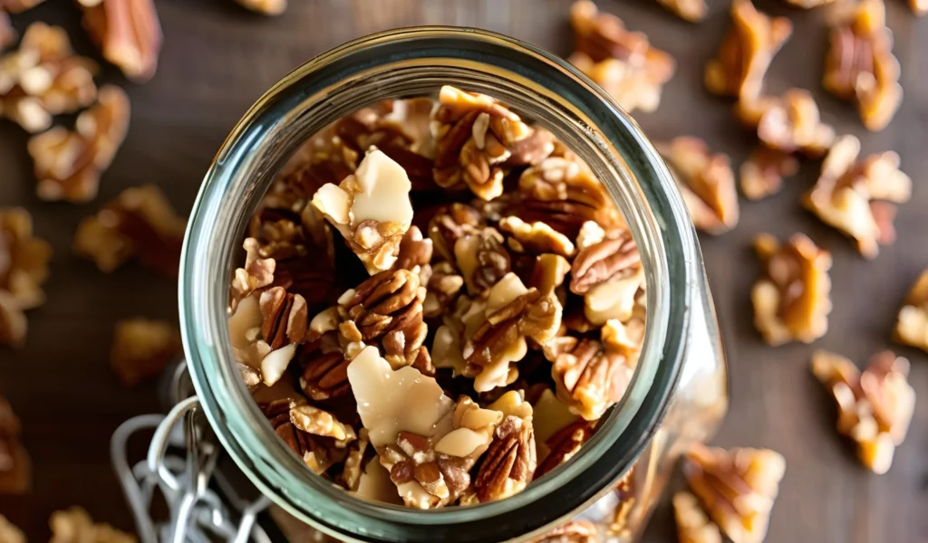 Broken pecan brittle pieces	