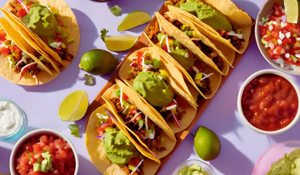 Tacos with toppings and sides	