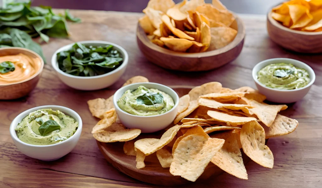 Bagel chips with dips	