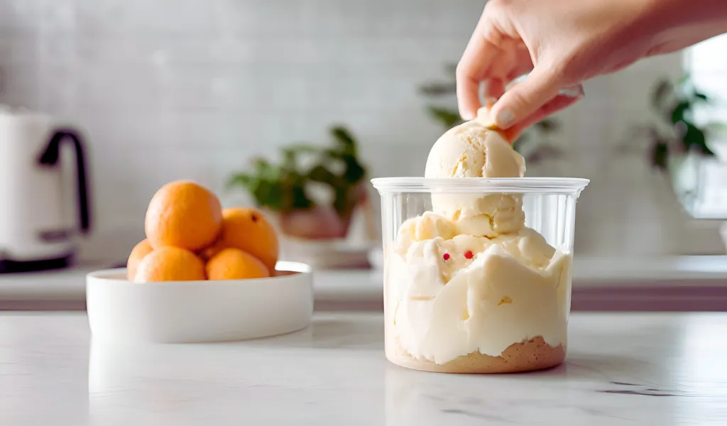 Storing ice cream in a container	