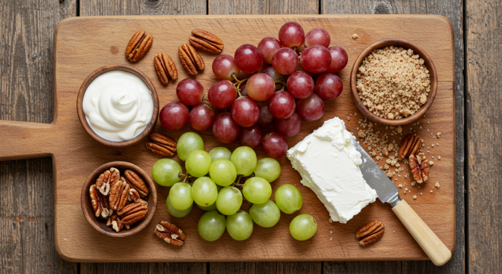 Fresh grapes and ingredients for salad