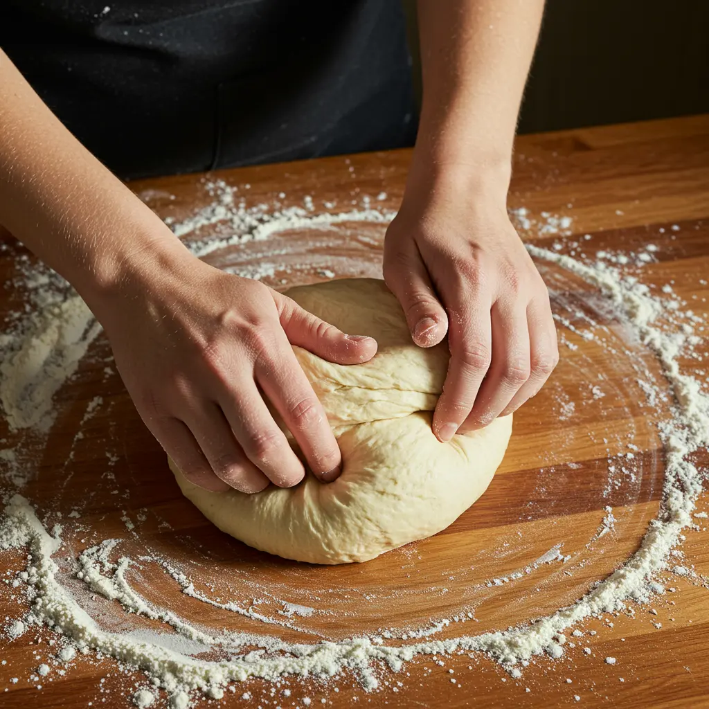 Traditional French brioche dough being kneaded