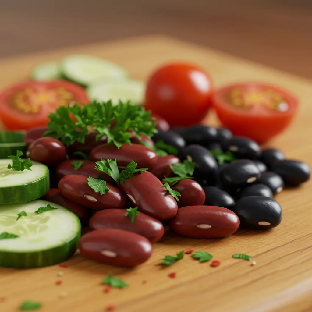 Close-up of fresh beans and vegetables