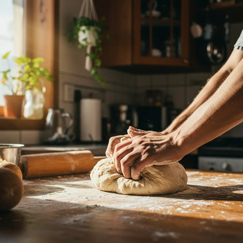 Gipfeli dough on floured surface