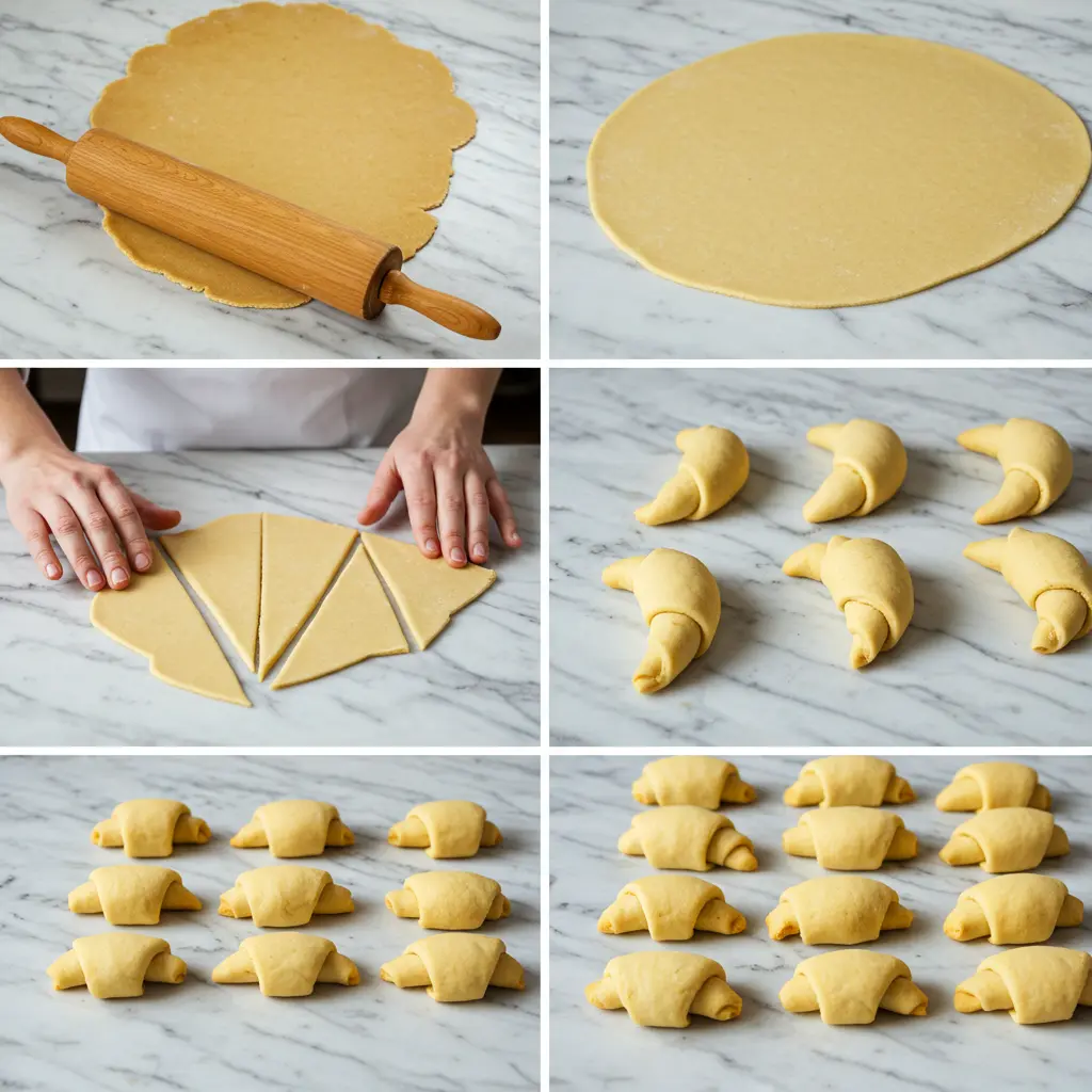 Shaping dough into classic Gipfeli