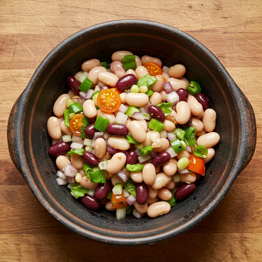 Colorful bowl of dense bean salaD