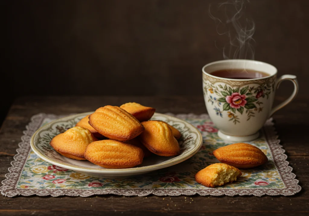 French Madeline cookies with tea