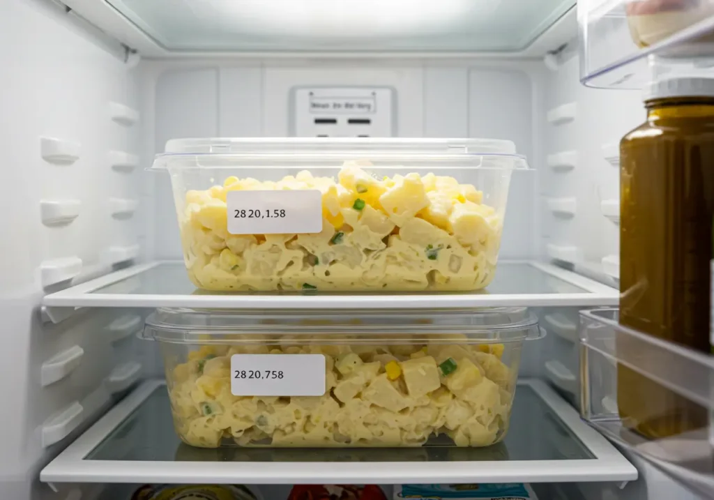 Potato salad in airtight container for refrigeration