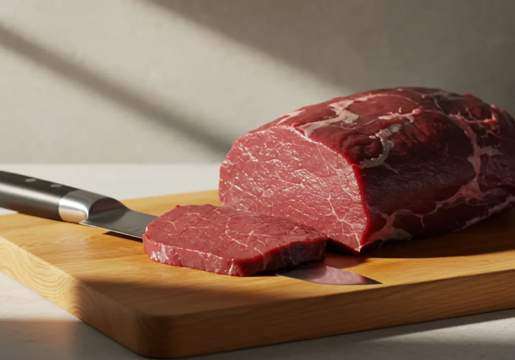 Raw venison meat on cutting board