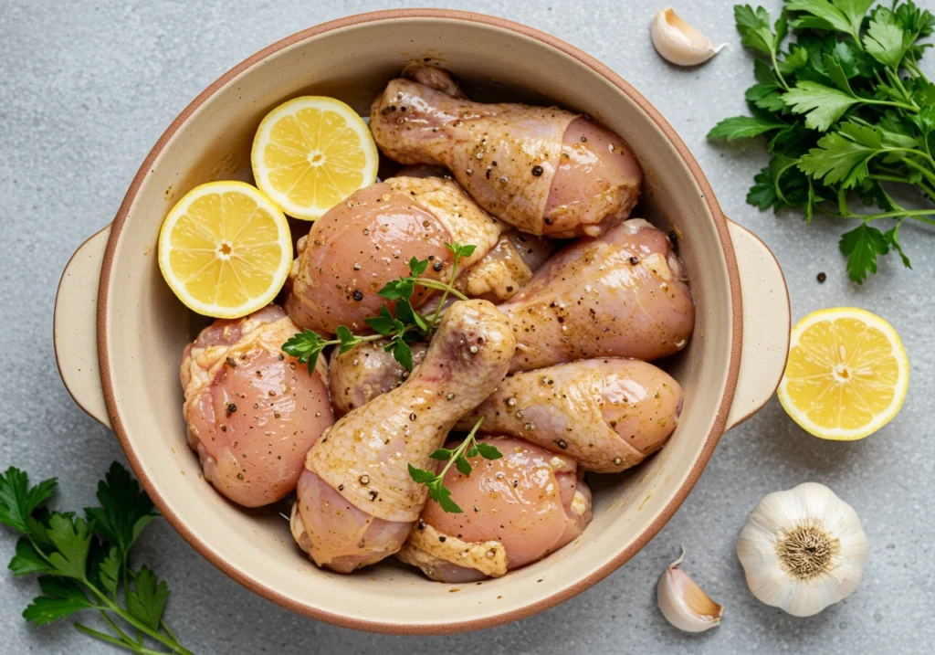 Chicken marinating in spices