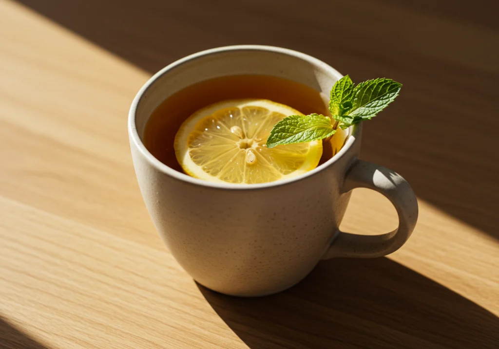 serving lemon balm tea with garnish