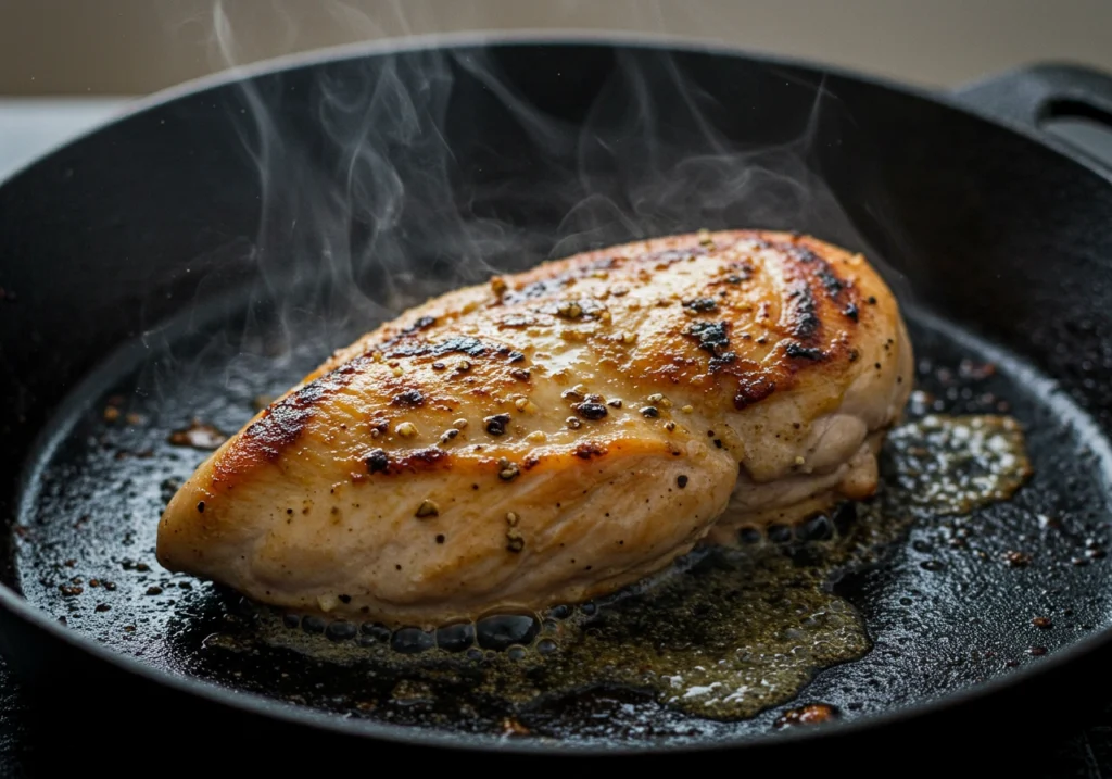 Chicken being cooked in a pan	