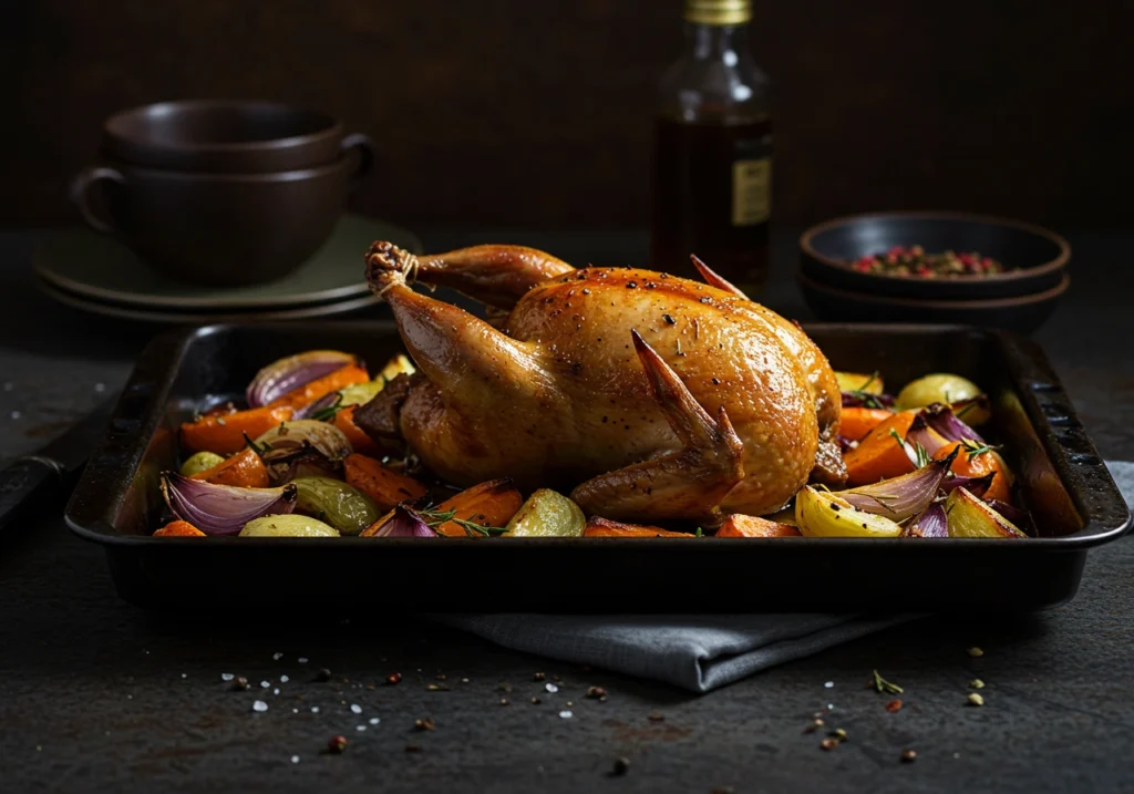 Roasted quail with golden crispy skin	