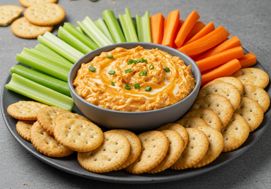 Buffalo chicken dip with dippers