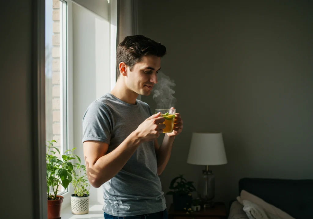 a relaxing moment with lemon balm tea