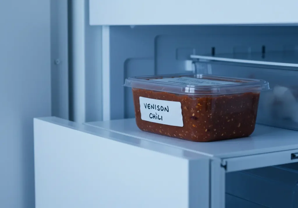 Frozen chili in container for storage