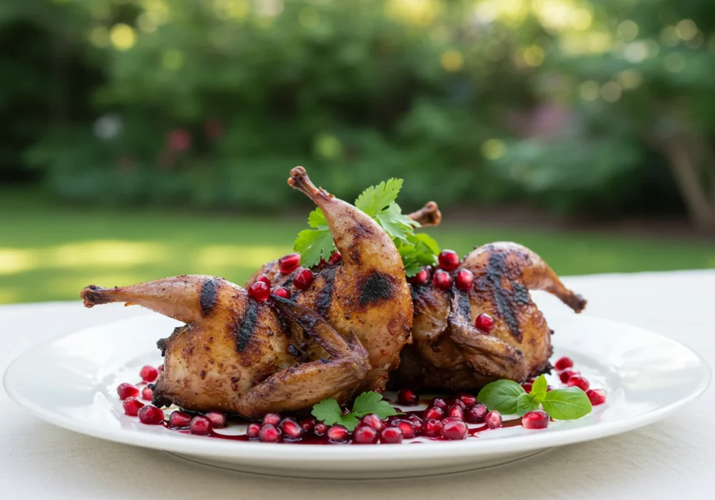 Grilled quail with pomegranate glaze	