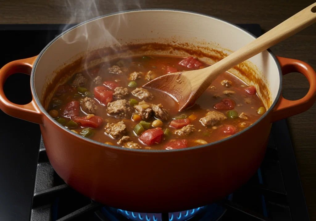 Squirrel stew simmering in a pot