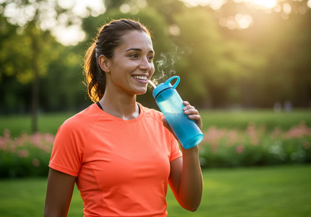 Person drinking chia water post-workout	