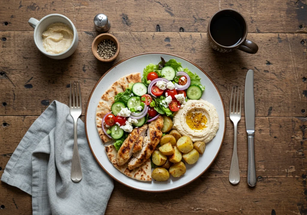 Chicken pita with side dishes	