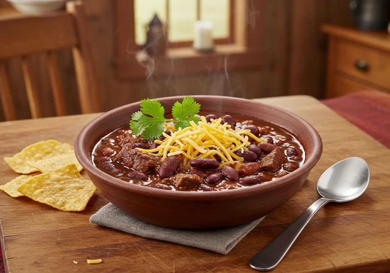 Hearty venison chili in a bowl