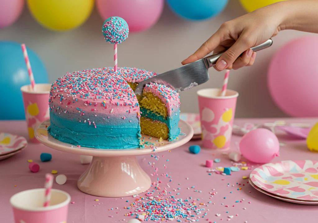 Cake filled with colorful candies