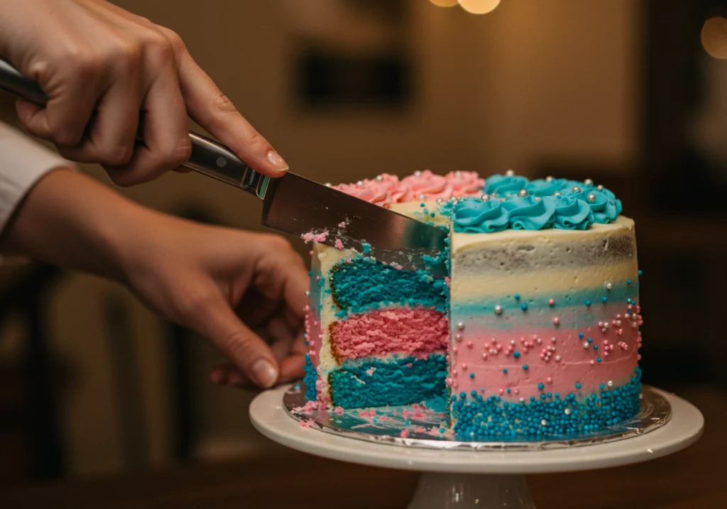 Parents cutting cake at a party