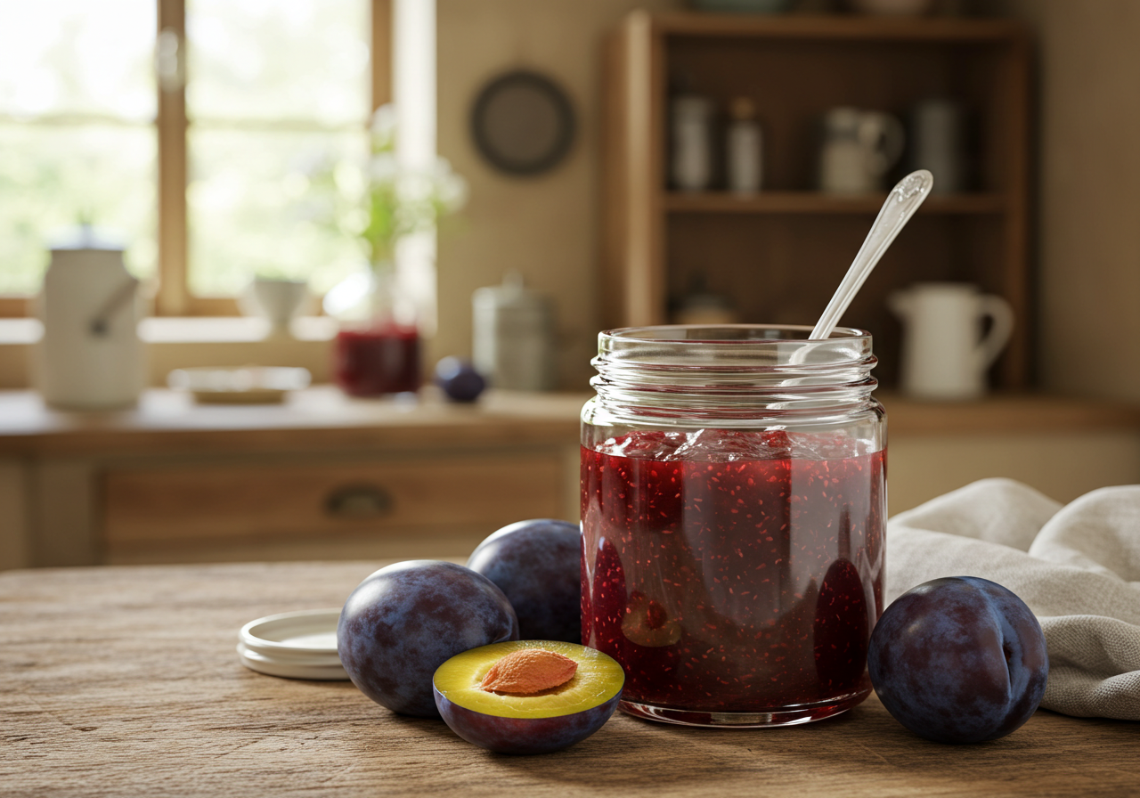 Homemade Plum Jelly in a Jar