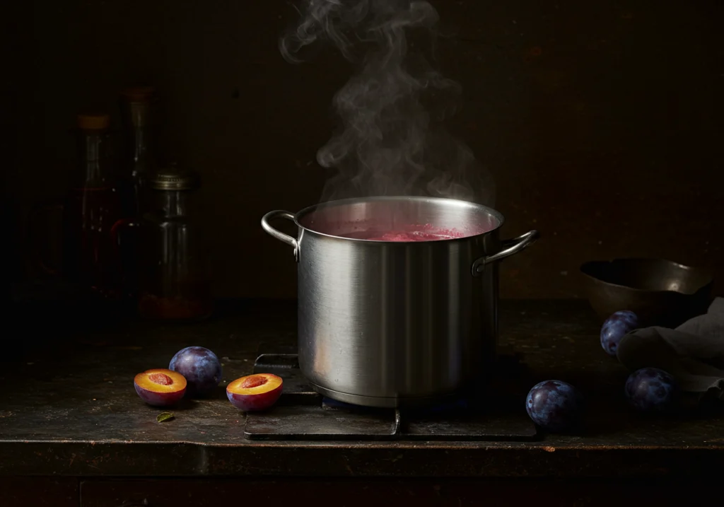 Fresh Plums on a Wooden Table	