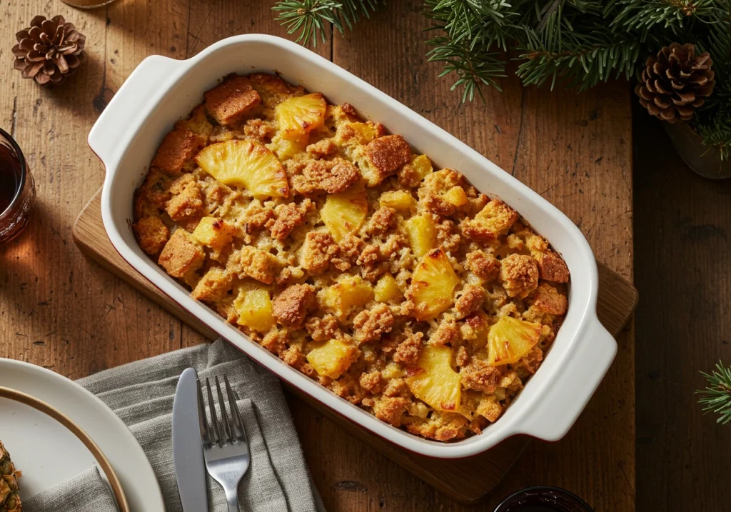 Baked pineapple stuffing in a dish