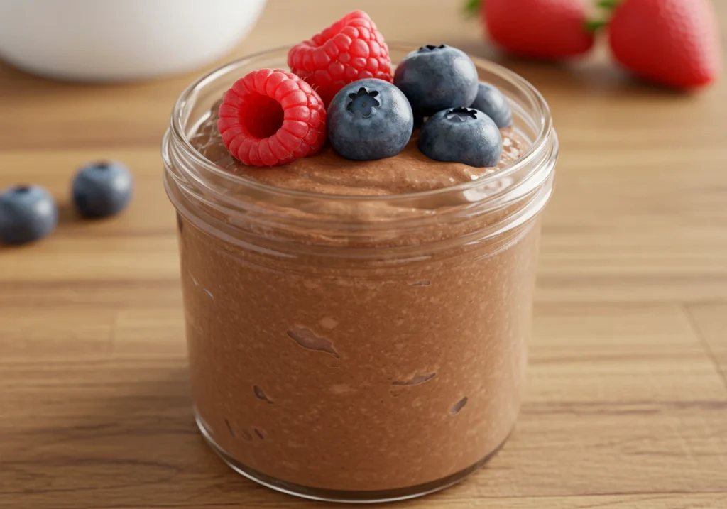 Protein pudding in glass jar