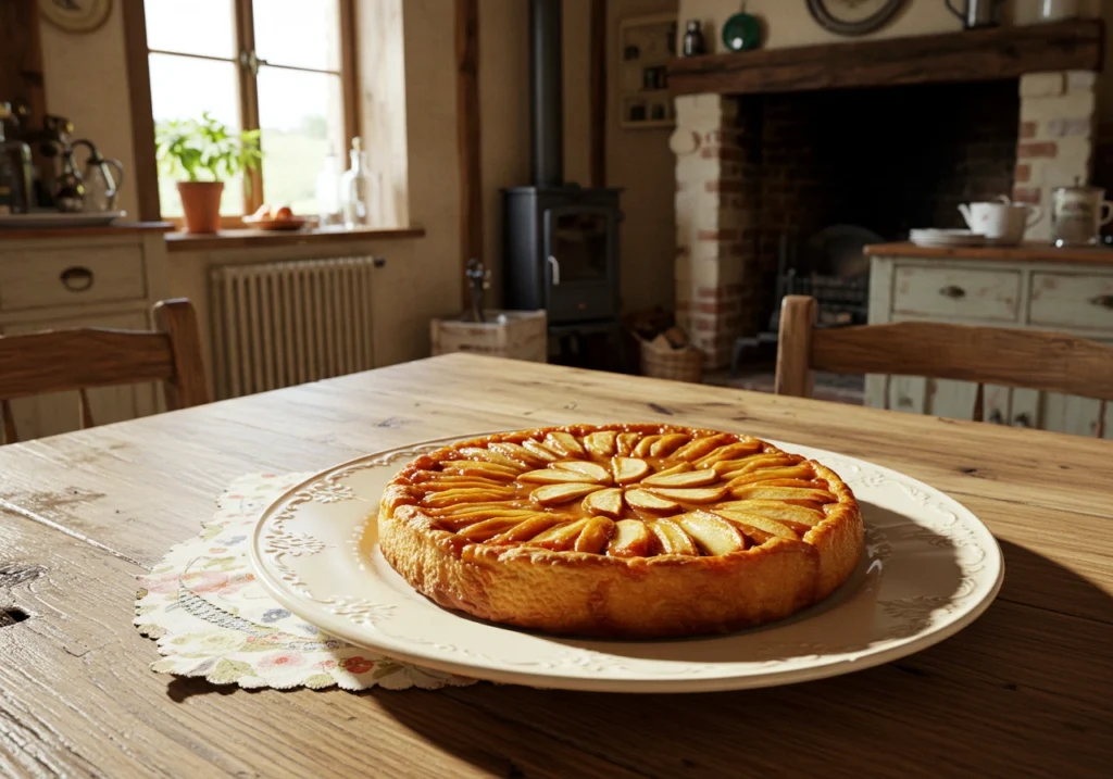 Easy French recipe pie on wooden table